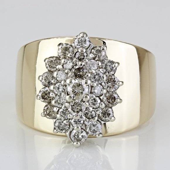 Vintage 14k Yellow Gold Diamond Cluster Cocktail Cigar Band Ring